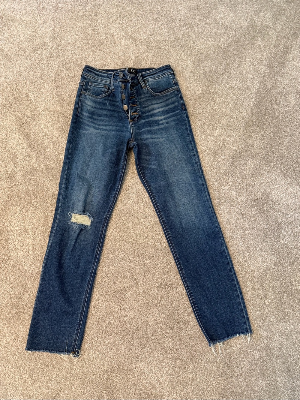 Kut from the Kloth High-Rise Dark Blue Button-Fly Jeans Rachel fab ab mom jean